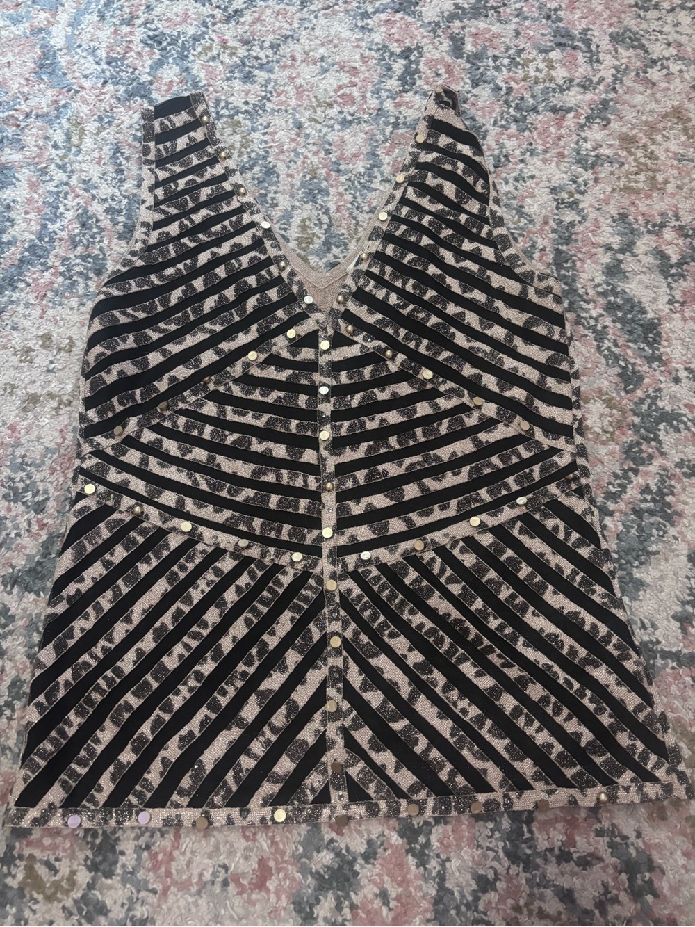 Boston Proper Black and Beige Striped Studded Tank Top